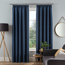 Textured Rib Weave Pencil Pleat Blackout Lined Curtains Thermal Insulated for Bedroom and Living Room, Navy, 2 Panels, 46 x 72 Inch