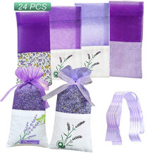 24 Pieces Lavender Bags Sachet Empty Bags Purple Drawstring Gauze Cotton for Lavender, Spice and Herbs