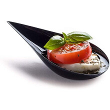 DLux 100 4-in Tear Drop Mini Appetizer Plates Reusable Black Plastic Spoons - Desserts and Appetizers Dishes Serving Plate - Asian Spoon Set Sm