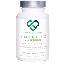 Vitamin D3 K2 and MCT Powder for Superior Absorption | Includes K2VITAL MK-7 - A Premium Form of K2 | 60 Capsules | 3000iu D3 + 100μg K2 | Love