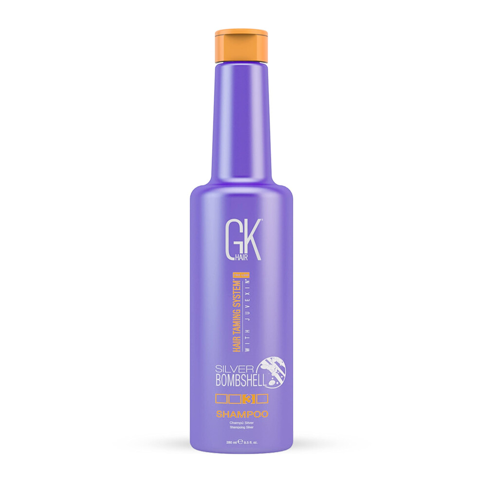 Gk Hair Silver/Purple Global Keratin Bombshell Shampoo (280Ml/9.5 Fl Oz) For Blonde Platinum Ash & Gray Hair Moisturizes Dry & Damaged Removes Yellow