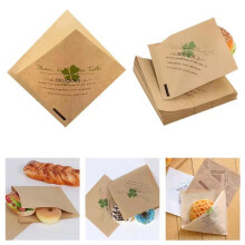 Triangular Paper Bag for Food Wrapping, Burger Wrapping Paper Bag, Paper Sandwich Bags Greaseproof, Oil Proof Kraft Paper Pouch for Hamburger Bread