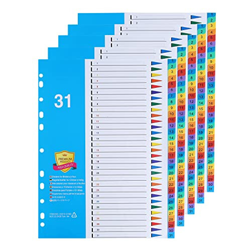 [5 Pack]A4 File Dividers 31 Part Numbered 1-31,31 Part A4 Index Divider ...