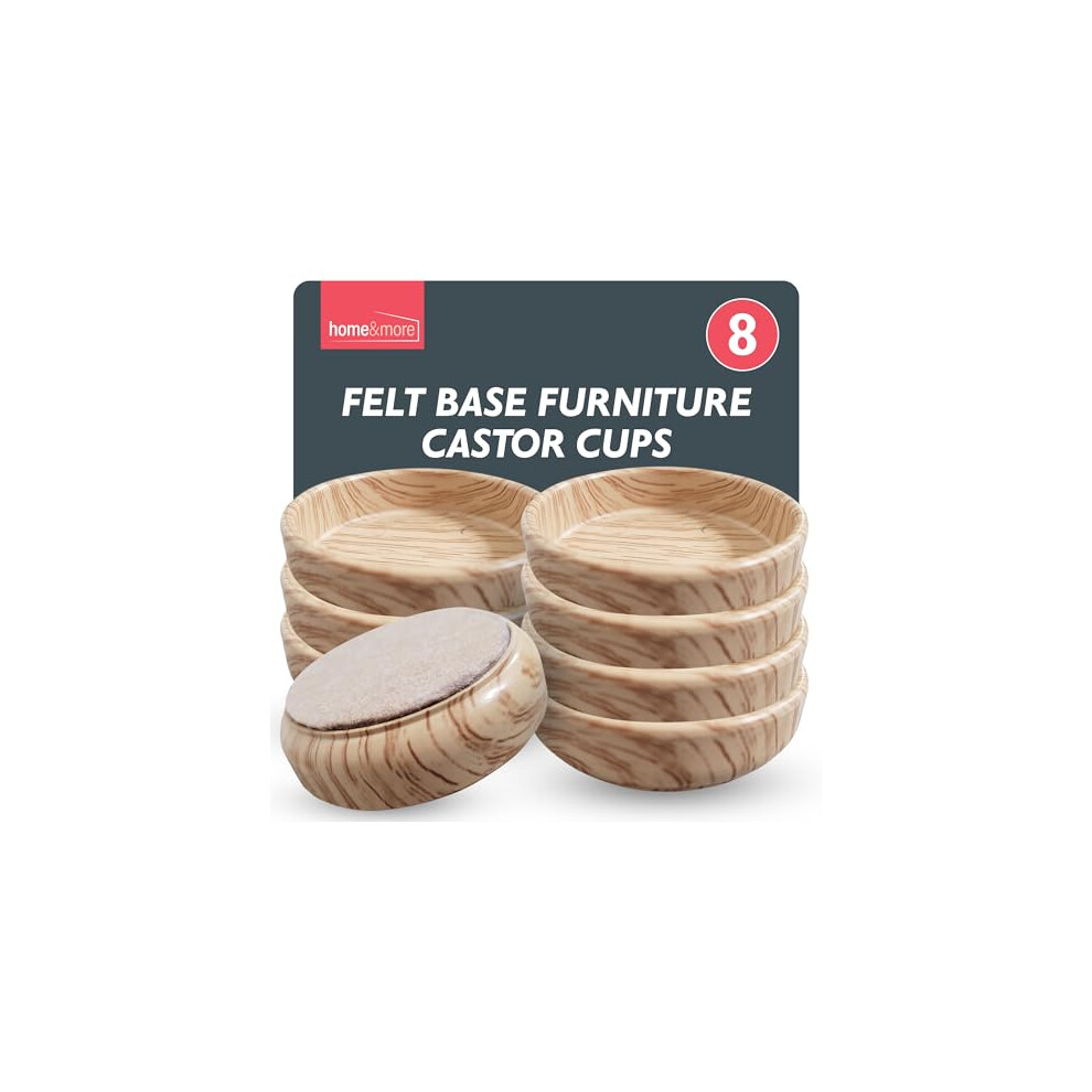 Sol 321942 8-Pack Caster Cups With Felt Bases - Floor Protectors For Wood Floors, Prevent Scratches & Movement Of Furniture Feet