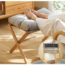 Foldable Foot Rest for Sofa Ottomans, Bamboo Footrest Wooden Shoe Changing Stool Folding Wood Footstool Step Stool with Removable Velvet Fabric