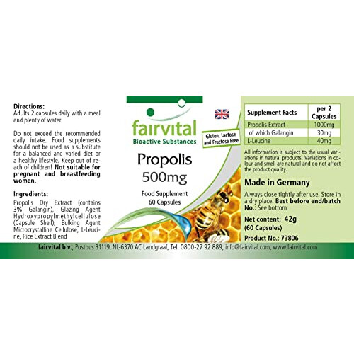 | Bee Propolis Capsules - 500mg - HIGH Dosage - 3 x 60 Capsules 2
