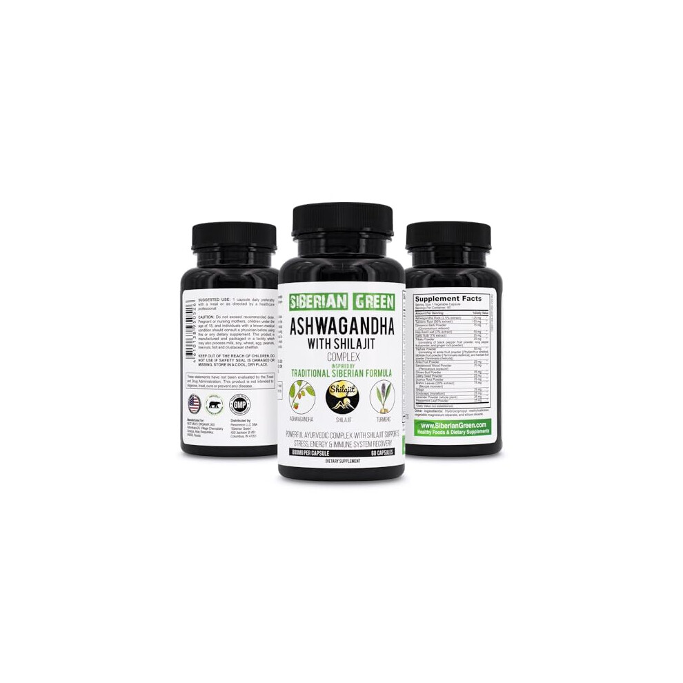 Siberian Green Ashwagandha With Altai Shilajit & Turmeric Ayurvedic Complex 60 Capsules