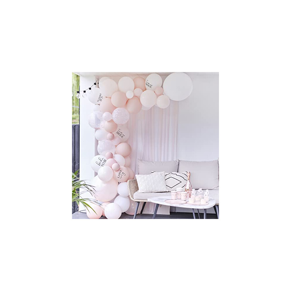 White, Pink and Confetti Hen Party Balloon Arch Kit with Slogans & Streamers - 55 Balloons & Streamers Included