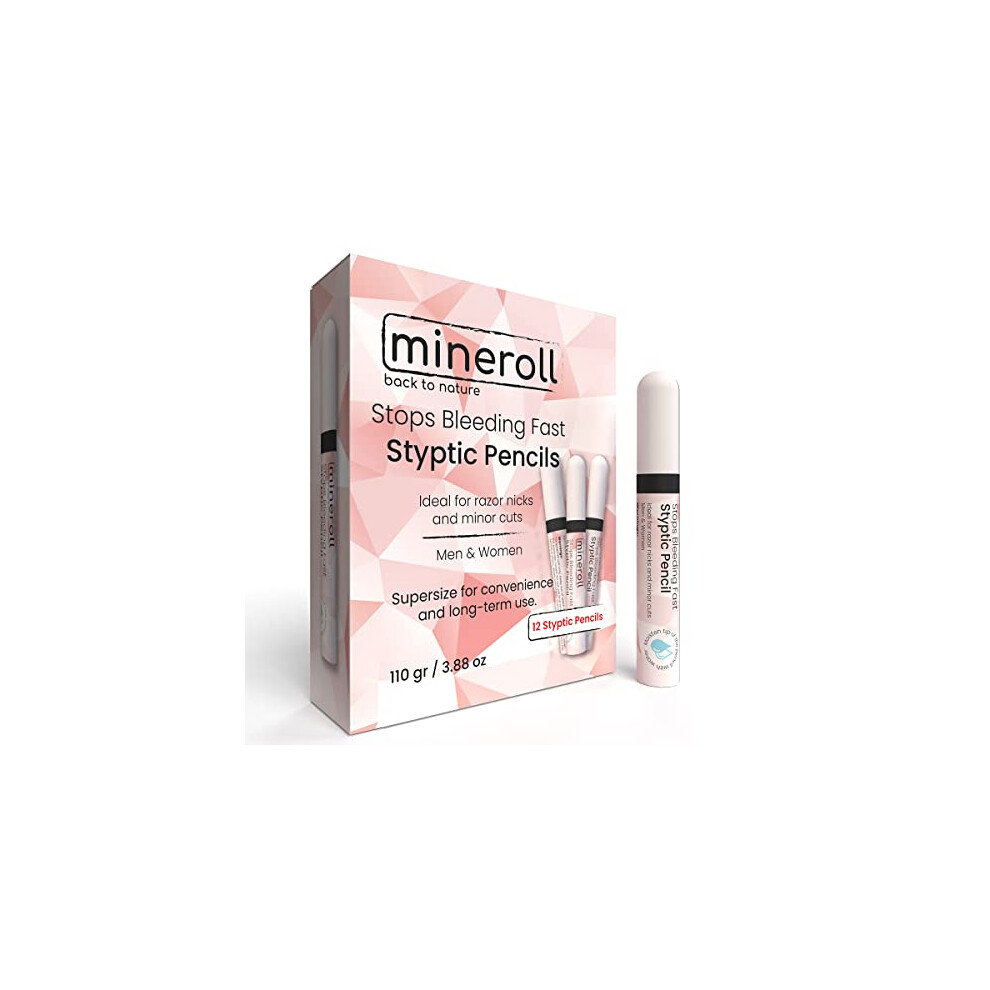 Mineroll Styptic Pencils Shave Accessories (12 Pencils) Stops Bleeding Fast For Shaving Nicks, Razor Cuts For Men & Women - Sanitary And Great For Barbers Or