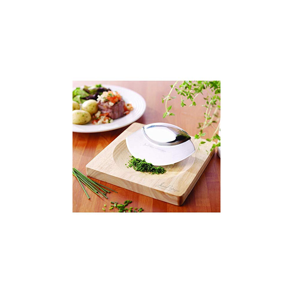 Jean-Patrique Excalibur Mezzaluna Herb & Salad Chopper With Board | Herb Chopper And Salad Chopper Made From Superior Stainless Steel, With Premium Rubber Wood
