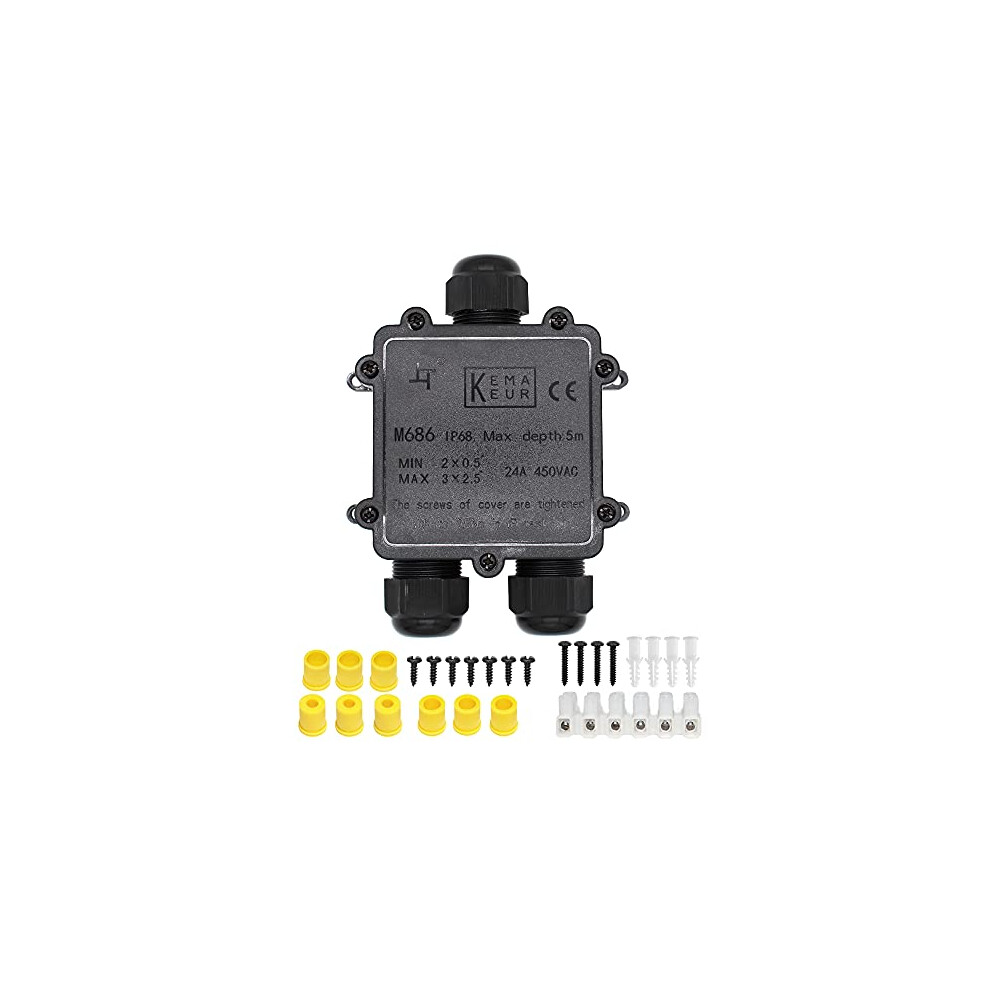 Ip68 Waterproof Junction Box, Huyu 3-Way Outdoor Cable Connectors With 3 Cable M25 Gland Wire Connector Electrical Junction Box For 4-14Mm Diameter 702562312132