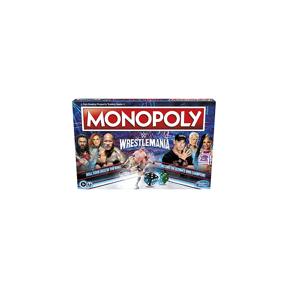 MONOPOLY: Wrestlemania Edition Board Game for Ages 8 and up, Game Inspired by WWE Wrestlemania, Family Games for 2-6 Players, Kids Games