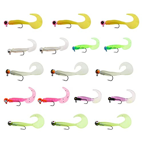 17Pcs Soft Fishing Lures Grub Worm Soft Fishing Baits with Jig Head Hooks Soft Artificial Lures Fishing Supplies for Catfish Perch Pike
