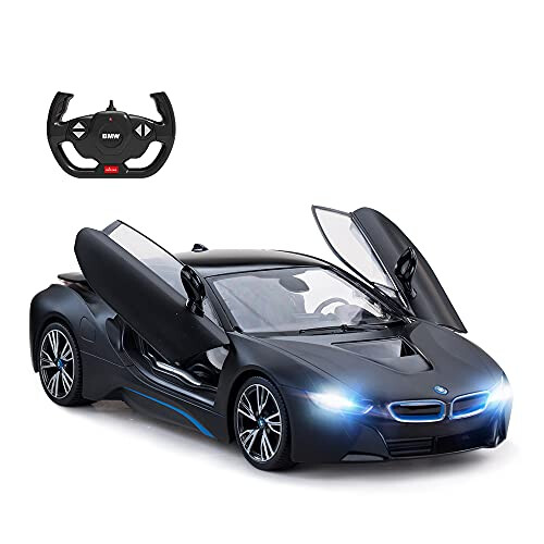 BMW i8 Model Car, 1:14 BMW i8 Remote Control Car, Open Doors by RC/Working Lights - Mattblack