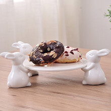 Bunny Rabbit Ceramic Plate,Dishes for Dessert Food Server Tray,Cute Cake Stand, Tableware Crafts Gift for Kitchenware Lovers,Wedding,Mother's Day