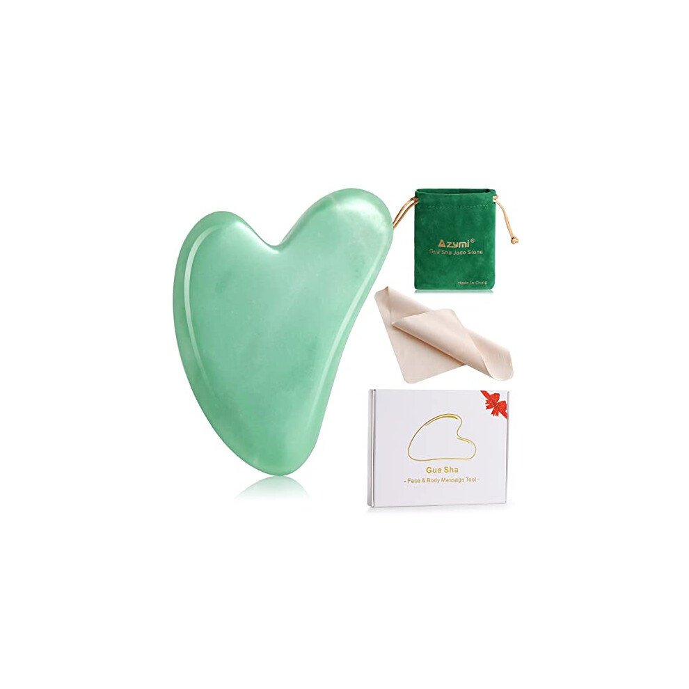 Azymi Gua Sha Facial Tool, Jade Gua-Sha Stone Jawline Muscle Sculptor, Natural Guasha Board For Face Body Massage Spa Acupuncture Therapy Trigger