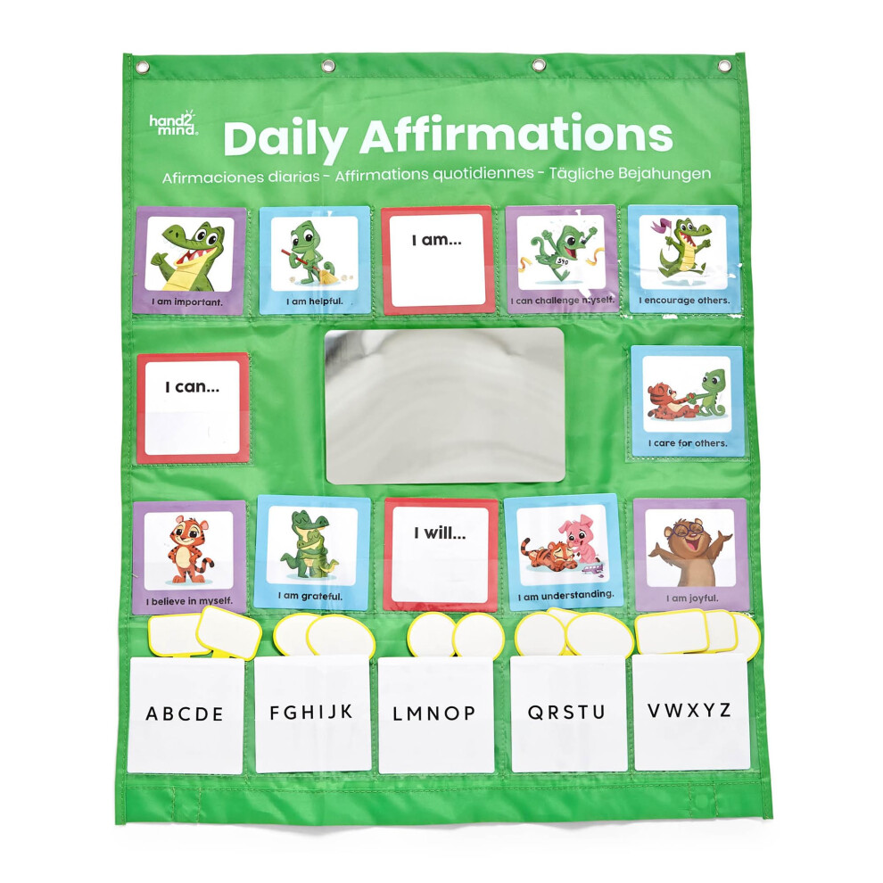 Daily Affirmations Pocket Chart, Mindful Affirmation Cards, Positive Affirmations for Kids, Pocket Chart for Classroom Decorations, Social Emotional