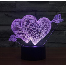 (Heart, tact switch) Creative 3d Arrow Piercing Heart Shape Night Light 16 Color Changing Usb Powered Led Decorative Light
