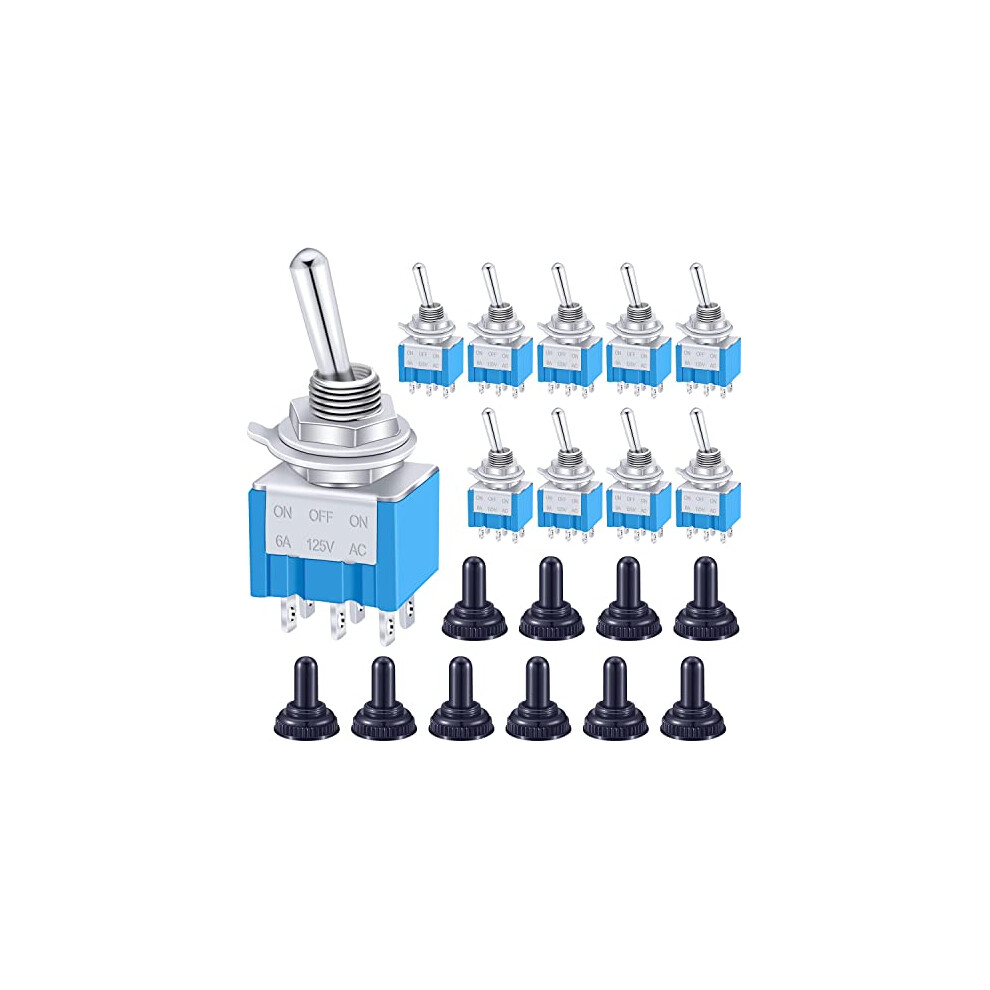 Taiss/10 Pcs Mts-203-Mz Ac 125V 6A Amps On-Off-On 3 Position 6 Pin Dpdt Toggle Switch + 10Pcs Waterproof Cap 754914137733