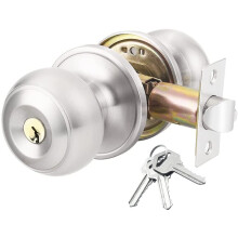 Door Knobs with Lock Round Style Knob, Perfect for Rooms requiring Extra Security at The Home, Office, or Workplace, 1 Pack, Stainless Steel Matte