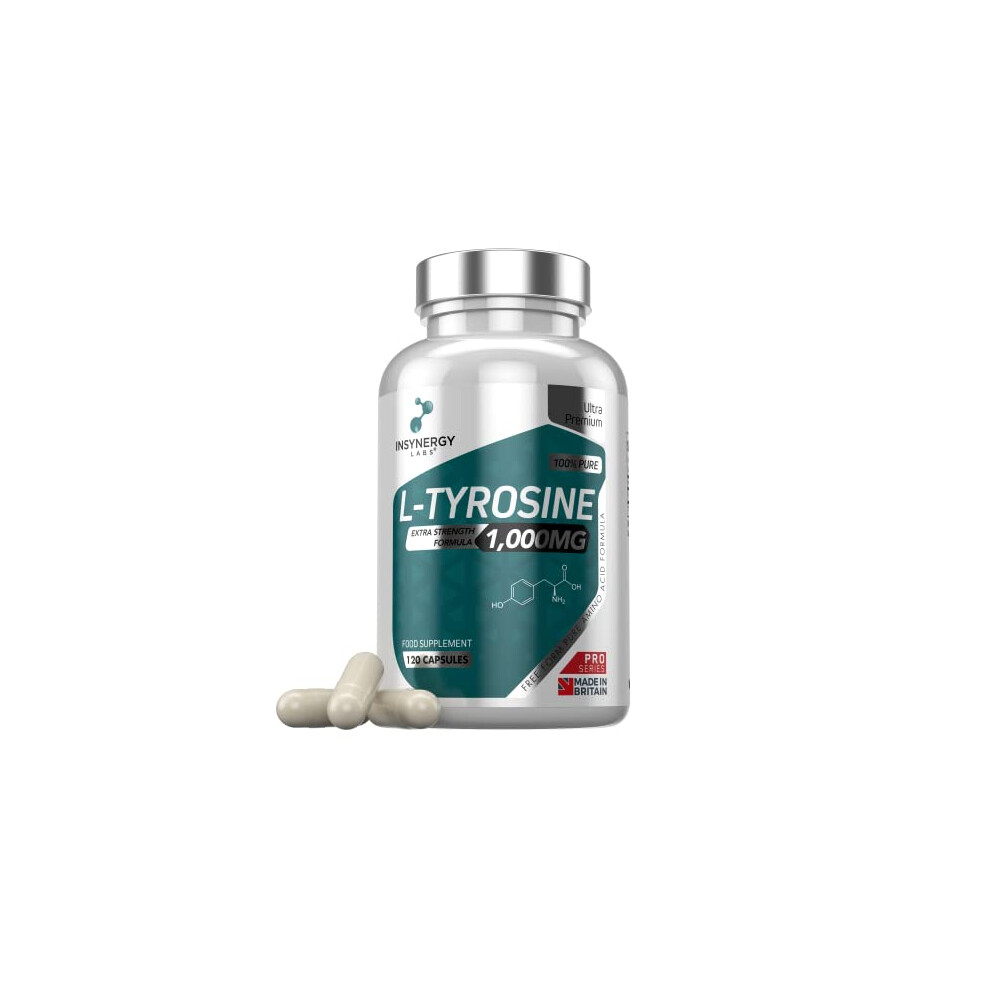 Insynergy Labs L-Tyrosine Ultra Premium Grade | L Tyrosine 1,000Mg Highest Strength In The Uk | 120 Vegan Capsules 2X Strength Tyrosine