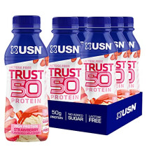 Trust 50 Pre-mixed & Ready to Drink Protein Shake Bottles: 6 x 500 ml Strawberry High Protein Recovery Drinks