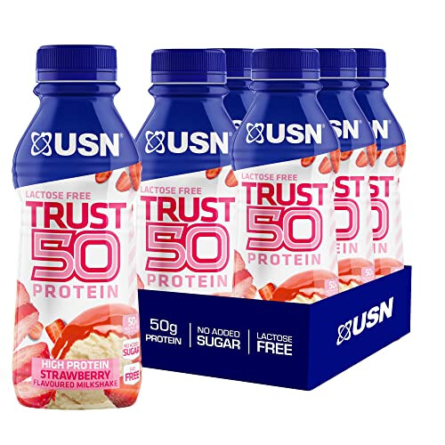 Trust 50 Pre-mixed & Ready to Drink Protein Shake Bottles: 6 x 500 ml Strawberry High Protein Recovery Drinks