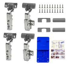 4 Pieces 105 Hinge with Damper, Standard Hinge for Kitchen Cabinet, Hinge with Damper, Corner Stop, screwable Hinge, mounting Plate, Cup Spacer,