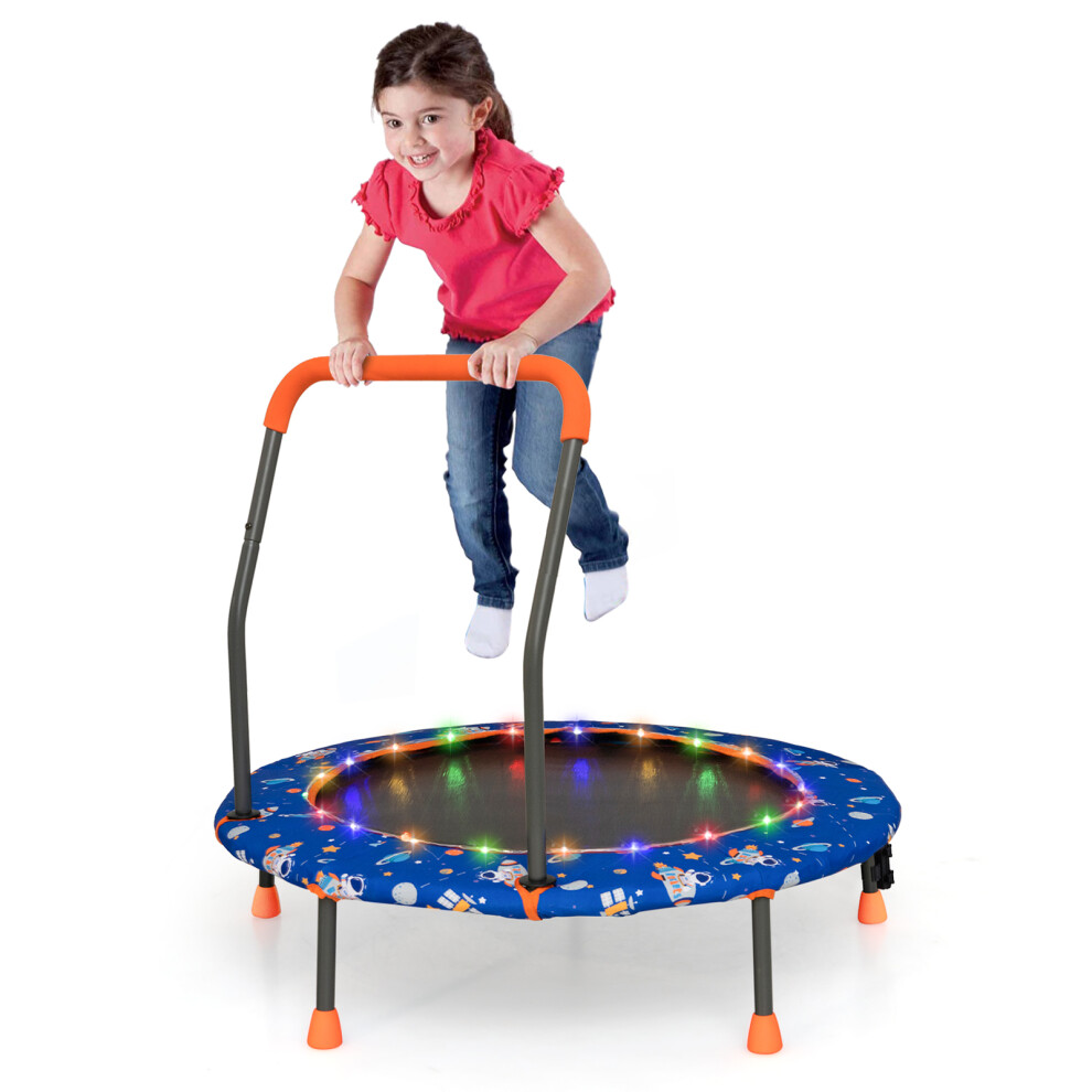 (Blue) Trampoline LED Lighted Jumping Mat Toddler Rebounder for 3-6