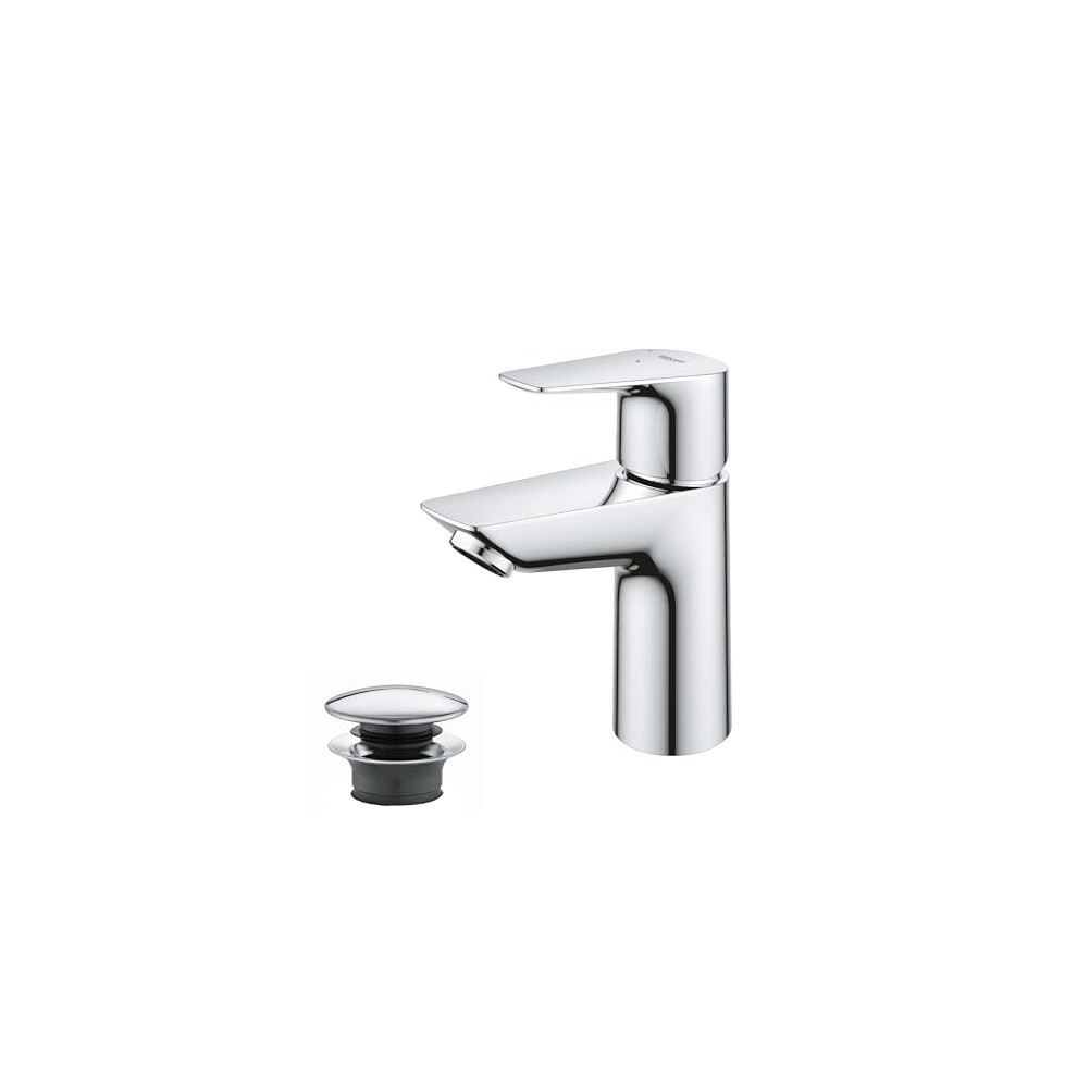 QUICKFIX Start Edge – Bathroom Basin Mixer Tap with Push Open Pop-Up Waste Set (Metal Lever, 28 mm Ceramic Cartridge, Energy and Water Saving, Tails