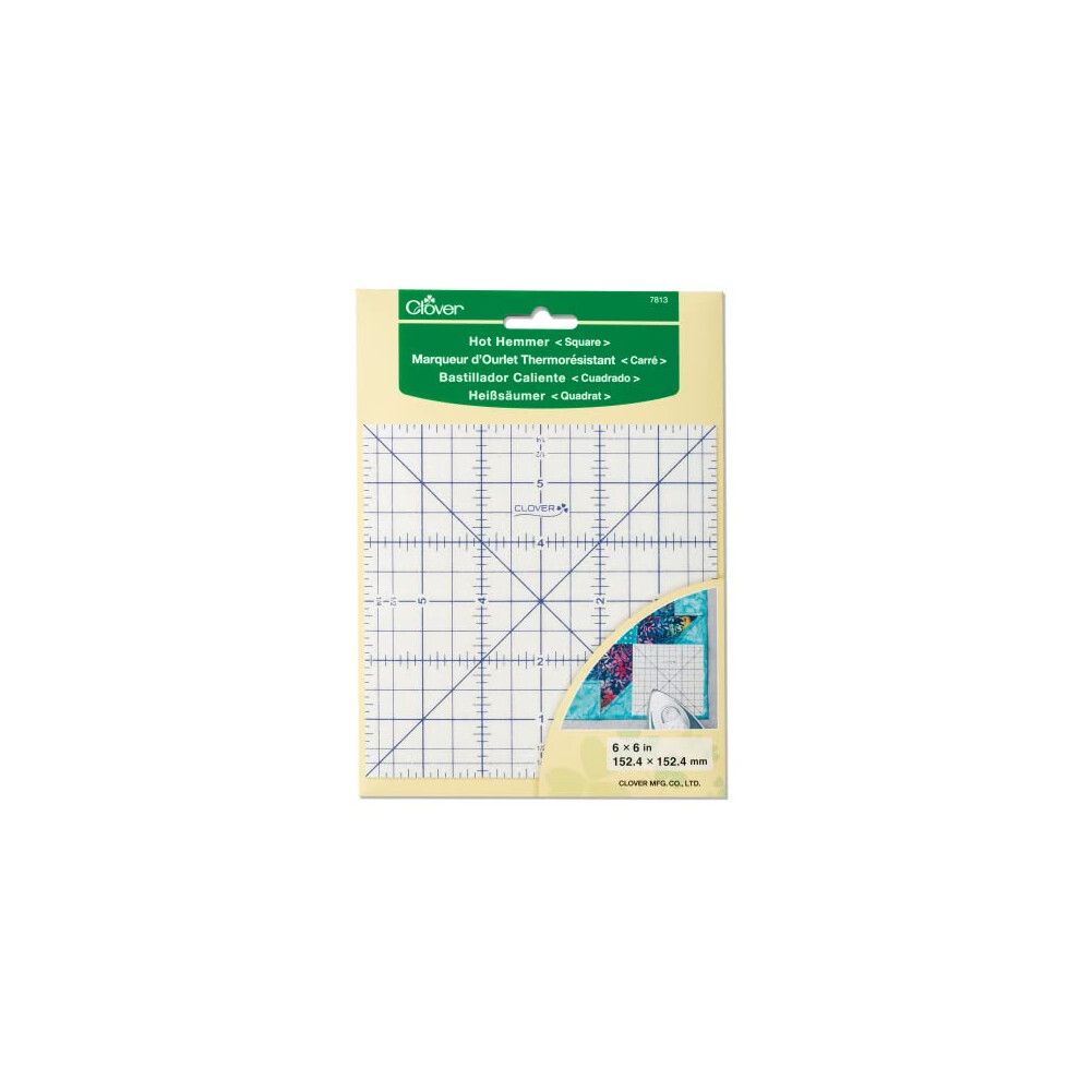 Square Hot Hemmer, Heat Resistant Ruler for Dry & Steam Iron, Quilt Blocks, Hemming, 6 x 6 152.4 x 152.4mm, White