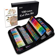 Gel Pens, 130 Colours Gel Pen with 1 Colouring Book in Travel Case for Adults Colouring Books Drawing Crafts Scrapbooking Journaling