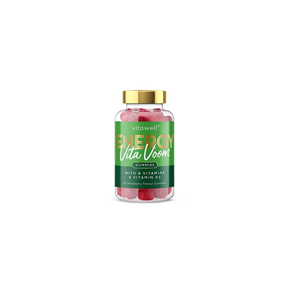 Energy Vita Voom Gummies | 60 Strawberry Flavour | 2 A Day Chewable Vitamins | Vitamins B6, B12 And Niacin Contribute To The Reduction Of Tiredness