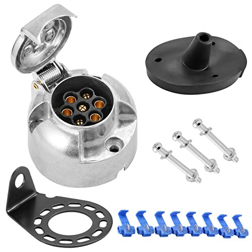 7 Pin Trailer Socket Metal,12V 7Pole Metal Trailer Socket With Bracket ...