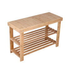 Bamboo Shoe Rack Bench 3 Tier Entryway Seat Shoe Organizer Storage Shelf (Yellow)