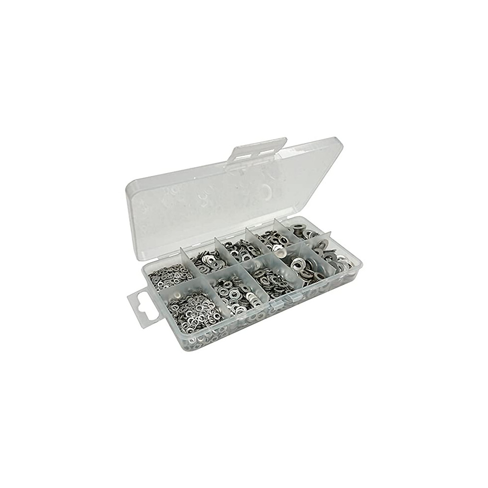Bh06562 (500 Pcs) Assortment Of Marine Grade Aisi 316 Stainless Steel Flat Washers In A 10 Compartment Carry Case - Pack Of 500 Pieces 5013249459169