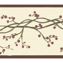 DDAZBD9033 Peel and Stick Wallpaper Border - Retro Red, Beige Winterberries on Vine Wall Border Retro Design, 15 ft x 7 in (4.57m x 17.78cm), Self