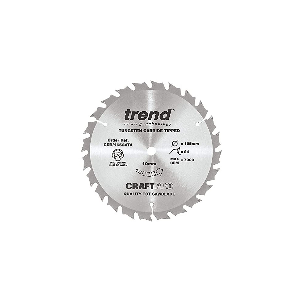 Craftpro Tct Cordless Thin Kerf Sawblade For Wood, 165Mm Diameter, 10Mm Bore, 24 Teeth, 1.5Mm Kerf, +15 Hook, Csb/16524Ta 5027654519998