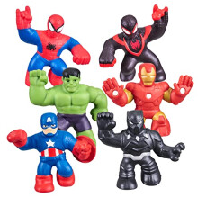 Heroes de Goo Jit Zu Marvel Mega Mini 6 Pack - Mini Heróis Squishy, Stretchy e Gooey - Ironman, Spider-Man, Hulk