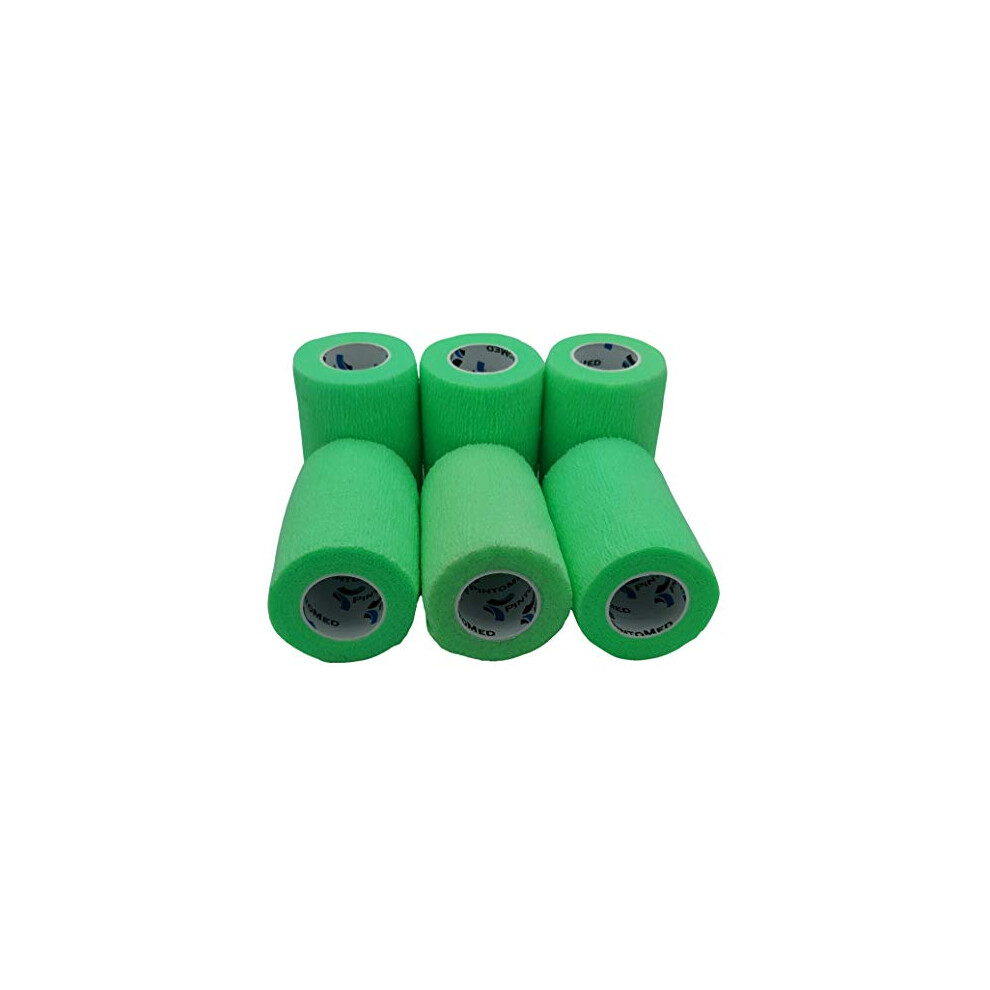 Pintomed Â 6 X Neon Green X 7.5Cm X 4.5M - Cohesive Bandage Stretched, Self-Adhesive Flexible Bandages, First Aid Sports Wrap Bandages Pack Individually For