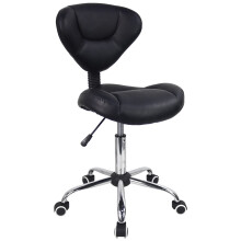 Ergonomic Rolling Stool With Thick Cushion PU Leather Height Adjustable Swivel Stool For Work SPA Salon Tattoo With Back (Black)