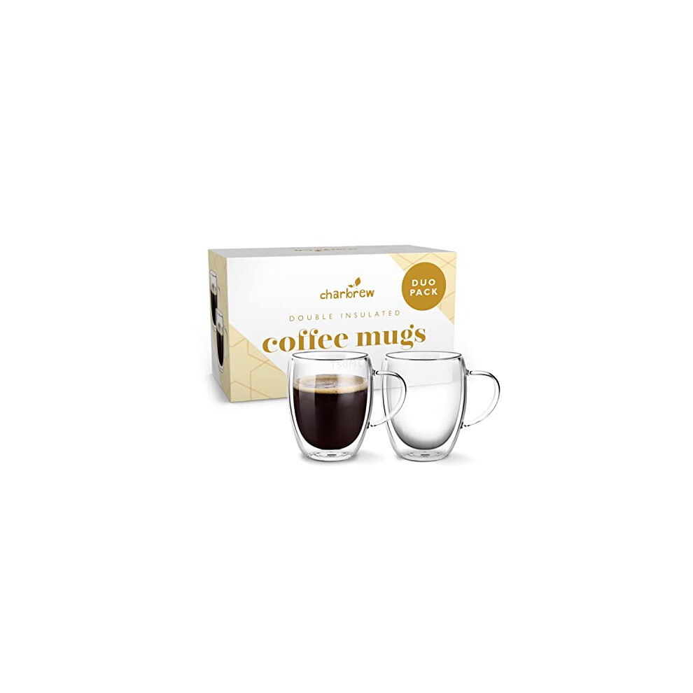 Charbrew Duo Pack Glass Coffee Mug Double Walled Insulated