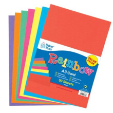 AV536 A3 Rainbow Coloured Card - Pack of 50, Arts and Crafts Card for Kids, Assorted Colours
