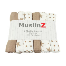 6pk Baby Muslin Squares Burp Cloths Dribble Cloth Breastfeeding Cover 70x70cm 100% Pure Cotton Absorbent & Breathable (Taupe)