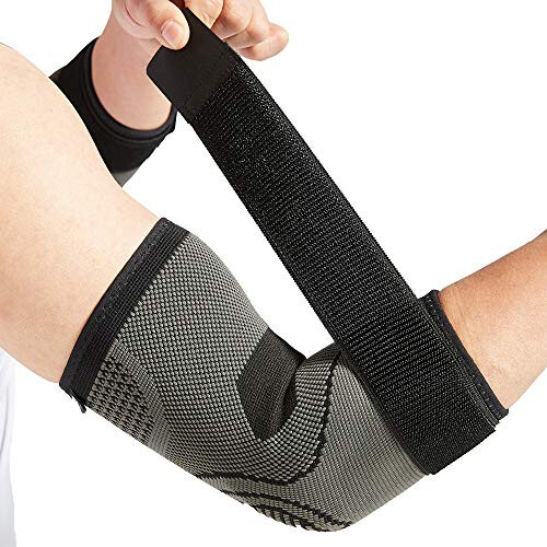 Elbow Brace with Strap for Tendonitis 2 Pack, Tennis Elbow Compression Sleeves, Golf Elbow Treatment (Small)