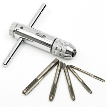 Adjustable M3-M8 3mm-8mm HSS T-Handle Reversible Ratchet Wrench Tapping Threading Tool with Sliver Hand Screw Tap