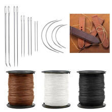 17 Upholstery Needle and Thread Kit, Heavy Duty Nylon Thread and Needle, Curved Sewing Needle with Strong Thread for Canvas Leather Carpet (Brown