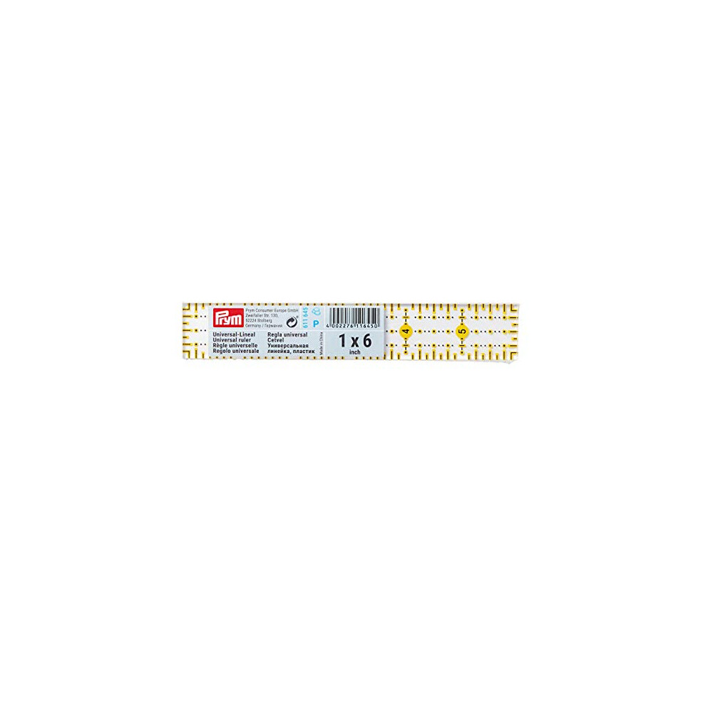 Universal Ruler, Transparent, Yellow, 1 x 6 inch