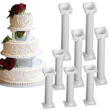8 Piece Set White Small + Large Plastic Cake Pillars, Roman Pillar Plastic Cupcake Stand Cookies Tray Pillar Stand Valentine's Day Wedding Birthday
