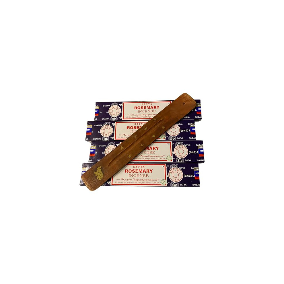 Satya Incense Sticks, 4 Packs x 15g, with Incense Holder, Rosemary-image-OPC-PDWGKM2-NEW